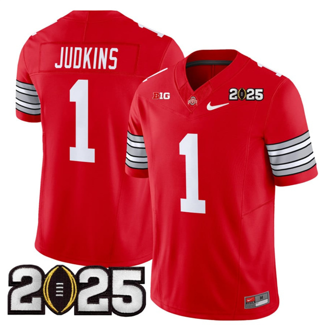 Men Ohio State Buckeyes #1 Quinshon Judkins Red 2025 CFP Final Patch F.U.S.E. Vapor Limited Stitched NCAA Jersey
